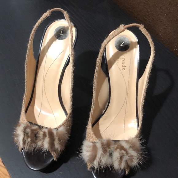 Kate Spade sling back platform sandals with faux fur. - Picture 3 of 4